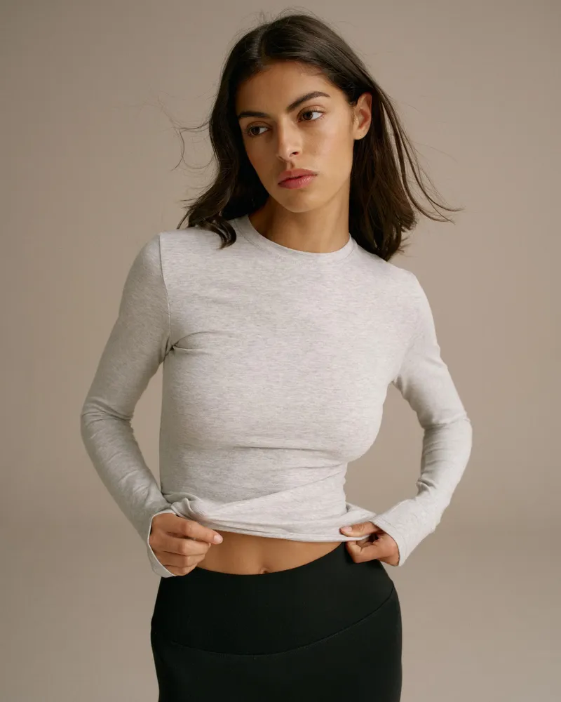 Adanola Cotton Long Sleeve Top - Grey Melange